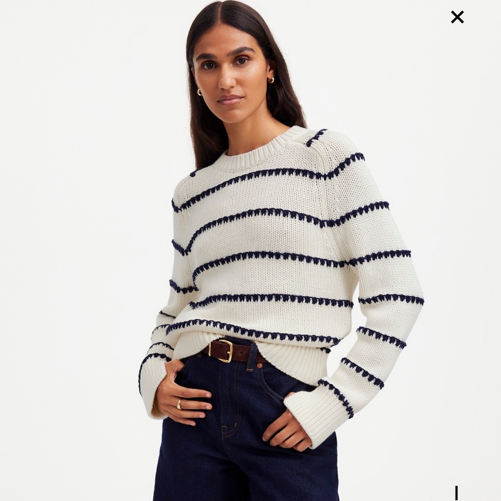 Madewell Textured Cotton Crew Neck Sweater in Stripe